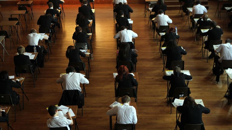 Students taking exams. Pic: PA