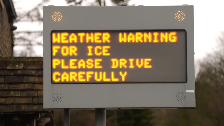 A warning sign in Glossop in the Peak District. Pic: PA